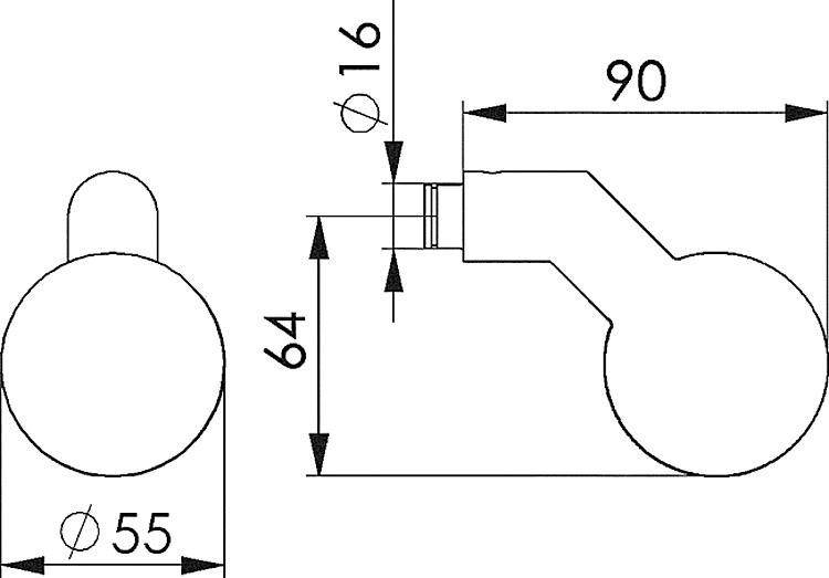 AMF 435 Türknopf, gekröpft, Türknopf: Ø 55 mm - LE 435 Tuerknopf - gekroepft -Skizze