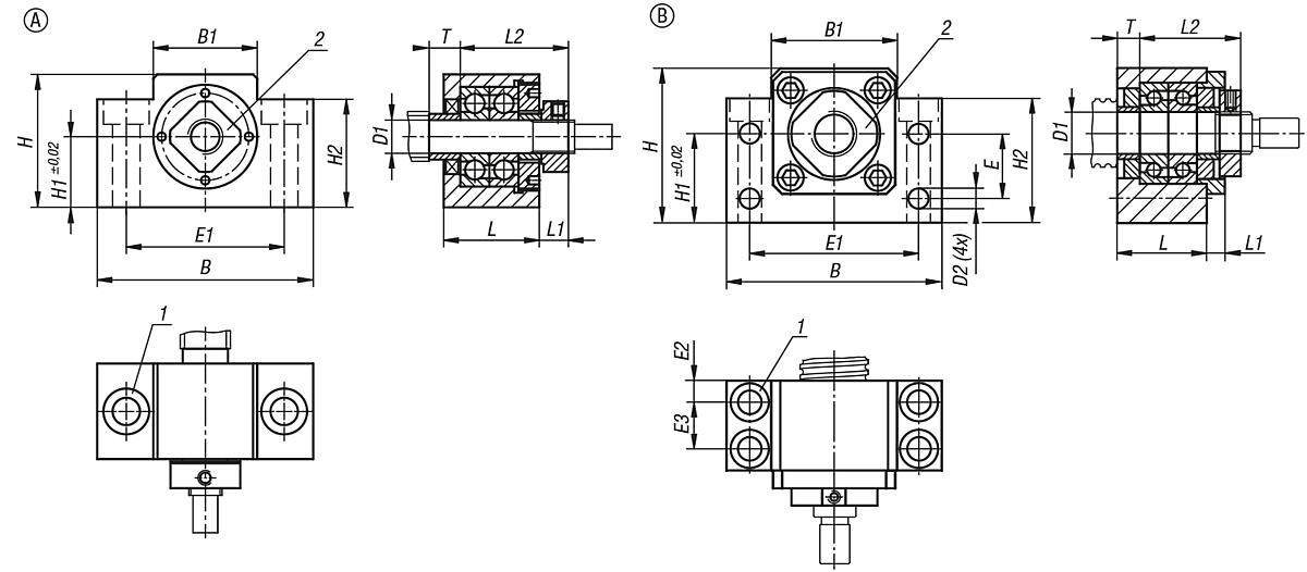Norelem 24076-010 FESTLAGEREINHEIT GR.10, IN BLOCKAUSFÜHRUNG - NLM 24076 Festlagereinheiten in Blockausfuehrung - Massblatt