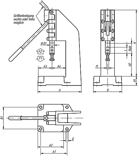 Kipp K0095.0600 KNIEHEBELPRESSE HANDAUSFÜHRUNG, P=600 daN - KIPP K0095 Kniehebelpressen Handausfuehrung
