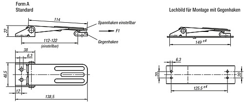 Kipp K0048.1631391 SPANNVERSCHLUSS EINSTELLBAR, FORM A, STAHL - KIPP K0048-SVA Spannverschluesse einstellbar Anschr