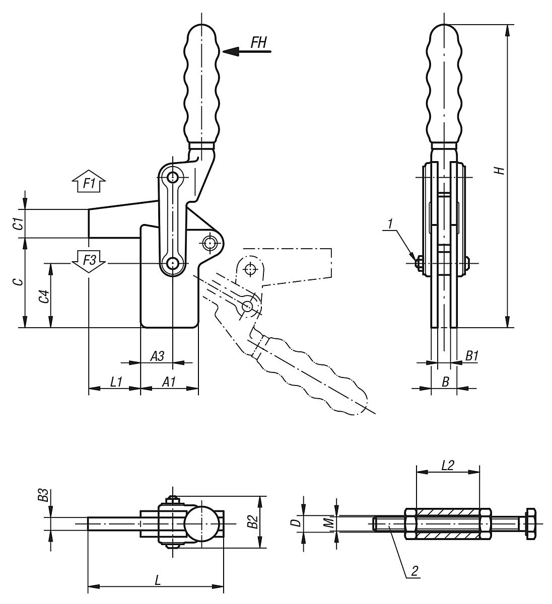 Kipp K0067.0700 SCHNELLSPANNER VERTIKAL, SCHWERE AUSFÜHRUNG, P=700 daN - K0067 Schnellspanner vertikal schwere Ausfuehrung mit vollem Haltearm - Massblatt