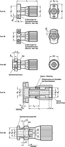 Ganter 727-34-A-SL STELLSPINDEL MIT SKALA, BEFEST.VON VORNE - GN 727 Drehknoepfe mit Verstellspindel - Aluminium - Stahl-Skizze