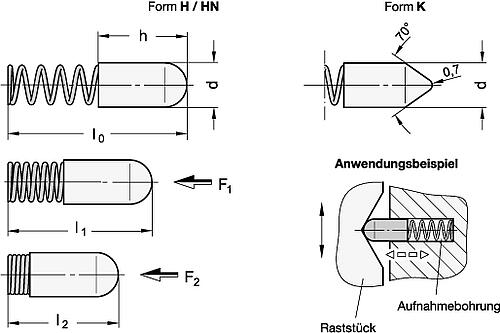 Ganter 610-2,2-16-H FEDERHÜLSE MIT HALBKUGEL - GN 610 Federhuelsen-Skizze