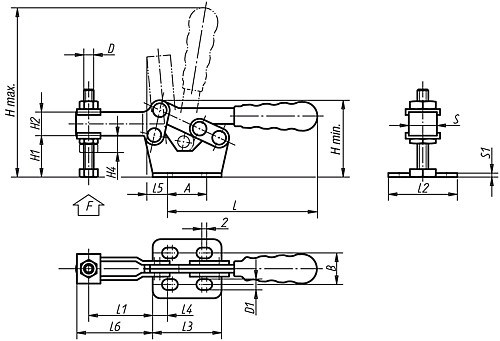 Norelem 05120-05 SCHNELLSPANNER HORIZONTAL, MIT WAAGRECHTEM FUSS, M5X35 - Norelem 05120 Schnellspanner horizontal mit waagrechtem Fuss