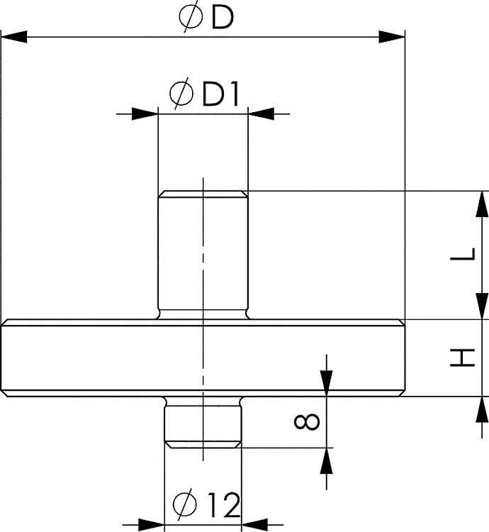 AMF 6443-25 Fixieraufsatz, Größe : 25, D1: 25, D: 78, H: 15, L: 25 - LE 6443 Fixieraufsatz -Skizze
