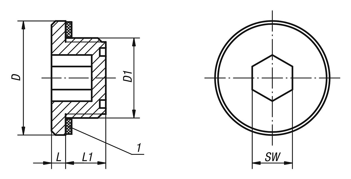 Norelem 28020-282015 EINSCHRAUB STOPFEN, D=28,5, D1=M20X1,5 - NLM 28020 Einschraub Stopfen - Massblatt