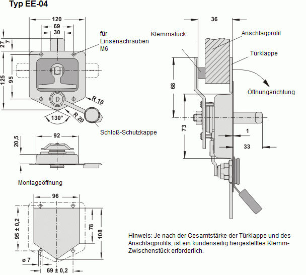 Leschhorn EE-03-118-33   Edelstahl Klappgriffe A 118, Material: 1.4301, mattglänzend gebürstet - EE-04 Technische Zeichnung