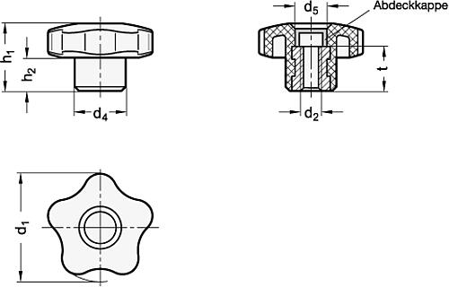 Ganter 5337.7-32-M5-E-DBL Sterngriffe mit farbigen Abdeckkappen, Kunststoff, Buchse Edelstahl - GN 5337-7 Sterngriffe mit farbigen Abdeckkappen - Kunststoff - Buchse Edelstahl-Abbildung