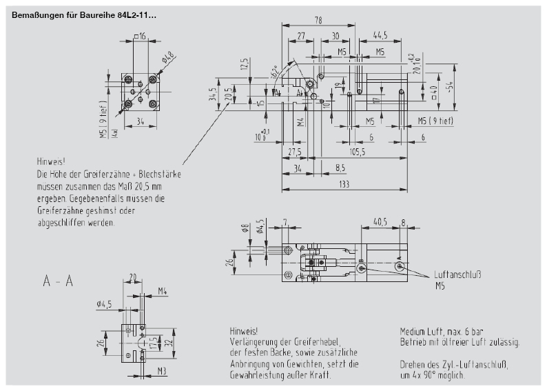 DESTACO 84L2-110000000 Kurvenklemmgreifer Grundmodell - 84L2-1 Kurvenklemmgreifer Bemassung fuer Baureihe 84L2-11