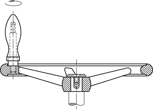 Halder 24580.0515 Handrad DIN 950 Grauguss Ø 140 x Ø 14, mit Nut mit festem Griff EH 24450...  montiert, Form N-F/G (alt: F 3), d2 klein - Handraeder Handrad DIN 950 Grauguss