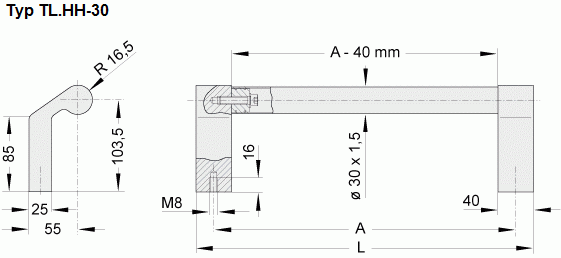Leschhorn HH-30.300.54  zusammensteckbare Rohrgriffe Typ B; A 300  Schenkel schwarz / Rohr Ø 30 mm  schwarz Griff aus Einzelelementen, komplett montiert - Leschhorn Serie HH zusammensteckbare Rohrgriffe - Typ HH-30