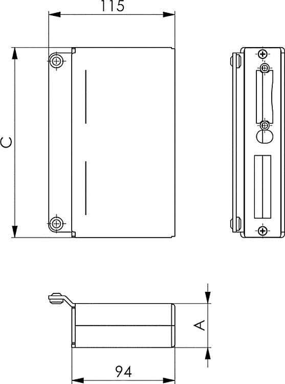 AMF 144ET-30 Gegenkasten, blank, für Kastenbreite: 30 mm, A: 30 mm, C: 172 mm - LE 144ET Gegenkasten - blank -Skizze