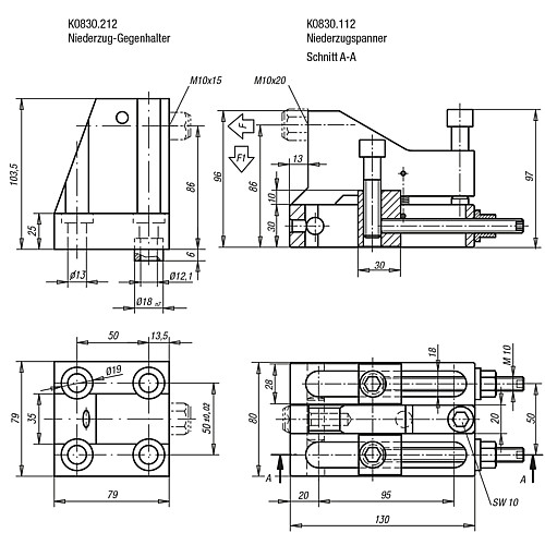 Kipp K0830.112 NIEDERZUGSPANNER, - KIPP K0830 Niederzugspanner