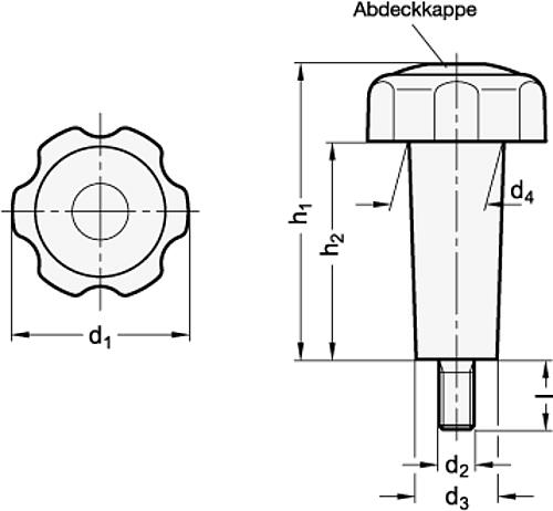 Ganter 5332-50-M10-20 ELESA STERNGRIFF MIT VERLÄNGERTER NABE - GN 5332 Sterngriffschrauben mit verlaengerter Nabe-Skizze