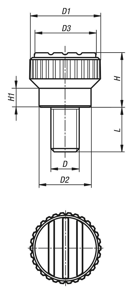 Kipp K0110.005X20 NOVO.GRIP RÄNDELKNOPF GR.0 M5X20 - K0110-AG Raendelknoepfe mit Aussengewinde - Massblatt