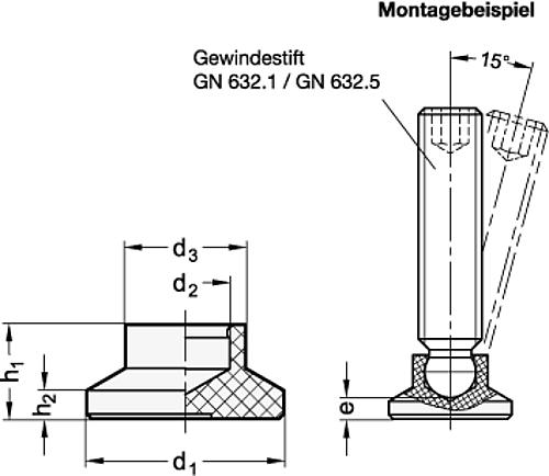 Ganter 631-32-4,5 DRUCKSTÜCK AUS KUNSTSTOFF - GN 631 Druckstuecke - Kunststoff - fuer Gewindestifte GN 632-1 - GN 632-5-Skizze