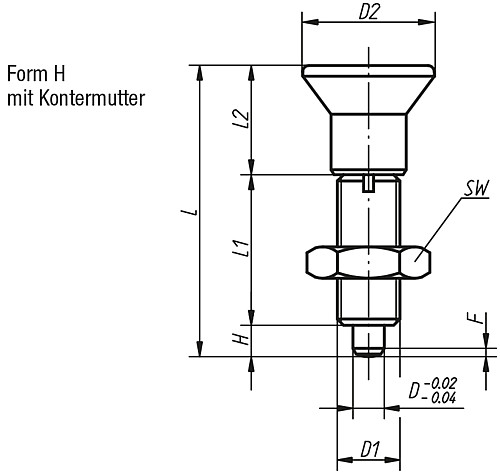Kipp K0343.12308 ARRETIERBOLZEN GR.3 FORM H    EDELSTAHL, ARRETIERSTIFT NICHT - KIPP K0343-H Arretierbolzen ohne Bund Form H