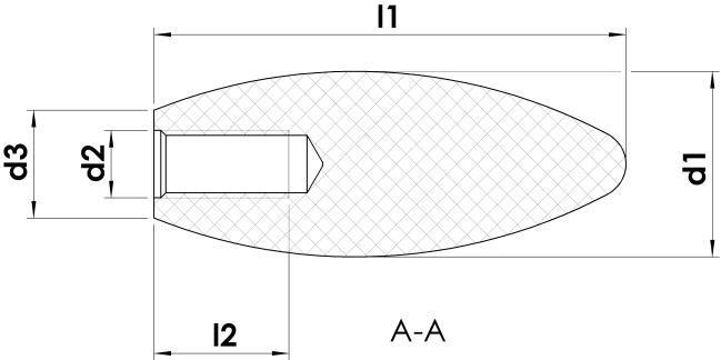 Leschhorn 01403.30XM10 Ballengriffe, Kunststoff, (KU) Duroplast PF 31, d1 30, d2 M10, mit Gewinde eingepresst - LE 01403 Ballengriffe - Kunststoff -KU- Duroplast - Technische Zeichnung