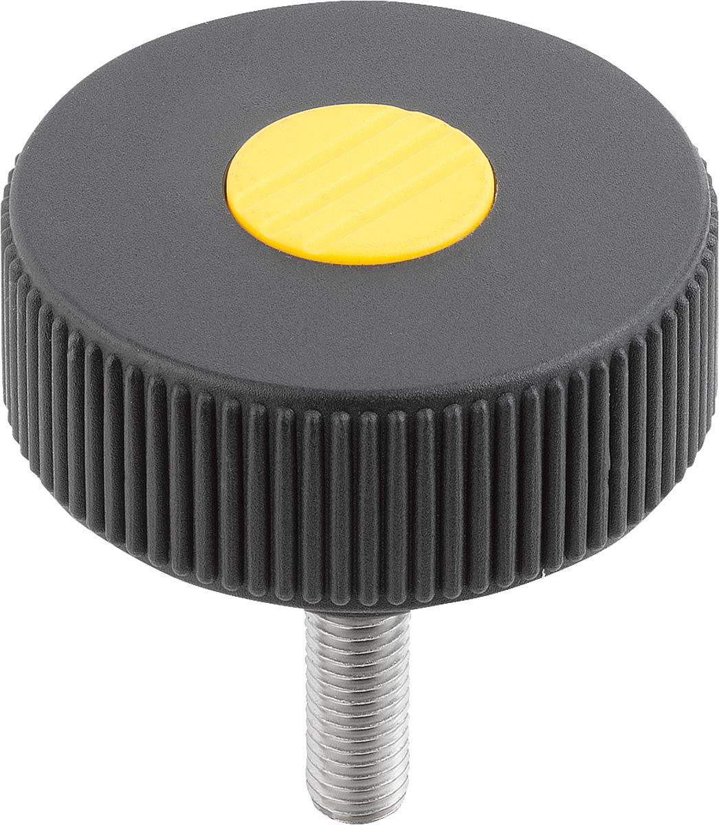 Kipp K0260.51087X60 NOVO.GRIP RÄNDELRAD  GR.1  FORM L, D=40  M8X60, DECKEL RAPSGELB - K0260-51087X60 NOVO GRIP RAENDELRAD GR 1 FORM L - D 40 M8X60 - DECKEL RAPSGELB