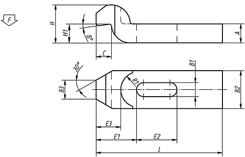 DIN 6316 04090-06 SPANNEISEN GEKRÖPFT STAHL, FÜR SCHRAUBE  M6, L=60 - Norelem 04090 Spanneisen gekroepft DIN 6316 - Stahl und Aluminium