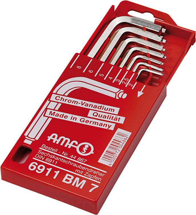 AMF 6911-BM 7 Schlüsselbox, L x B x H: 133 x 72 x 14, Inhalt: SW: ISO 2936-2, 2.5; DIN 6911-3, 4, 5, 6, 8 mm - LE 6911BM7 7 Schluesselbox -Abbildung
