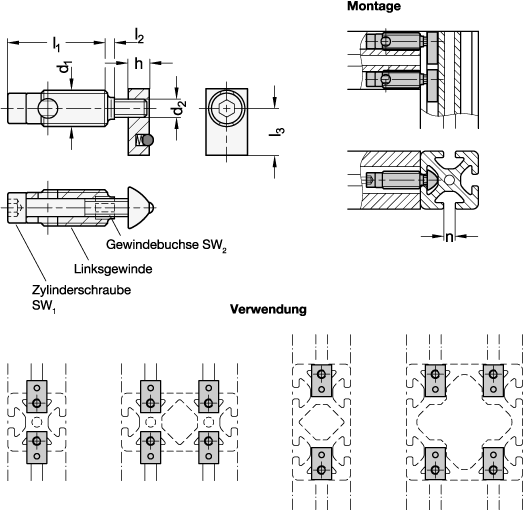 Ganter 23I-6S-R-SZ-4  Automatikverbinder, Stahl, für Aluprofile (i-Baukasten), rechtwinklige Verbindung, Werkstoff / Oberfläche: SZ - Stahl, verzinkt, blau passiviert, Nutbreite n: 6, Gebinde (Stück): 4 - GN 23i Automatikverbinder-Stahl-fuer Aluprofile-i-Baukasten-rechtwinklige Verbindung-Massblatt