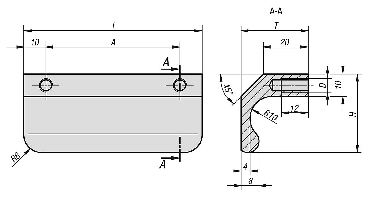 Kipp K0233.08006 LEISTENGRIFF A=80, - K0233 Leistengriffe Edelstahl - Massblatt