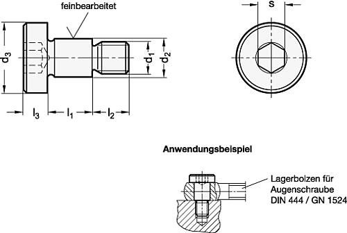 Ganter 732.1-M10-12-12-ST Bundschrauben, Stahl - GN 732-1 Bundschrauben - Stahl-Skizze