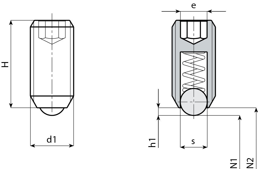 Leschhorn W834C Federnde Druckstücke aus Nirosta s 3,5; H 14; d1 M06; - Boteco W834C Federnde Druckstuecke aus Nirosta