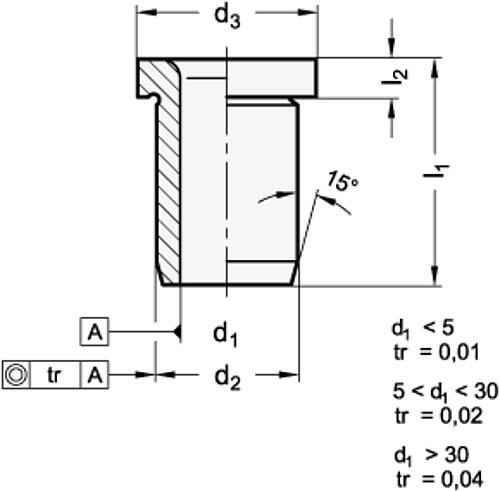 Ganter 172-B12-25-A Positionierbuchsen (Bohrbuchsen), mit Bund, DIN 172 - DIN 172 Positionierbuchsen -Bohrbuchsen- mit Bund - Skizze