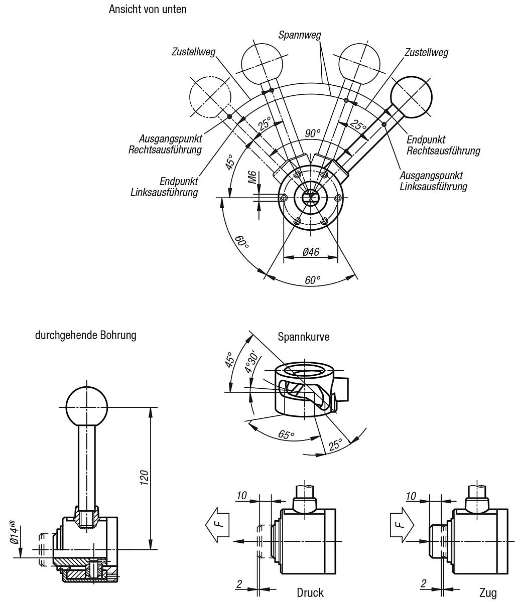 Norelem 04410-35 SPANNELEMENT ACTIMA RECHTS ZUG, DURCHGEHENDE BOHRUNG - NLM 04410-B Spannelement -actima- mit durchgehender Bohrung - Massblatt