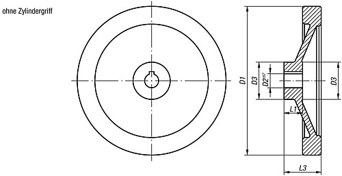 Kipp K0161.1250X22 SCHEIBENHANDRAD ALU, O.GR.M.NUT, D1=250, D2=22 - KIPP K0161-OG Scheibenhandraeder aus Aluminium - ohn