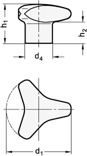 Ganter 5342-25-M5-10 Dreisterngriffschrauben, Kunststoff, Schraube Edelstahl - GN 5345 Edelstahl Dreisterngriffe - ohne Bohrung - 1-4305-Skizze