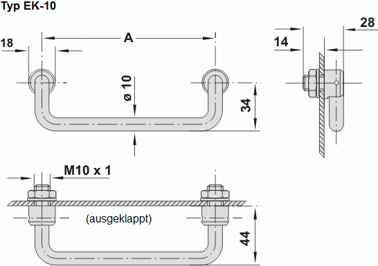 Leschhorn EK-20-600-33 Edelstahl Klappgriffe A 600,  mattglänzend gebürstet - Leschhorn EK Edelstahl Klappgriffe
