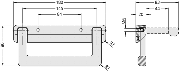 Leschhorn KT-20.084.9005   Klappgriffe A 84,  schwarz pulverbeschichtet - Leschhorn KT Klapptragegriffe Aluminium - Zeichnung
