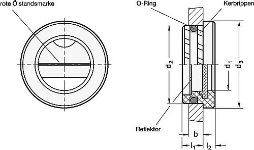 Ganter 545.2-15-26-A-SW ELESA OELSCHAUGLAS - GN 545-2 Oelschauglaeser - Kunststoff - ohne Gewinde-Skizze