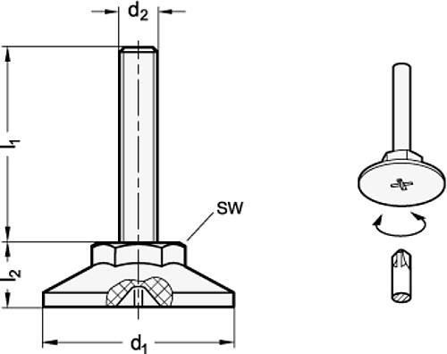 Ganter 839.5-25-M6-36 Stellfüße, Verstellspindel Edelstahl - GN 839-5 Stellfuesse - Verstellspindel Edelstahl-Skizze