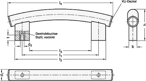 Ganter 666.4-30-M8-500-NG EDELSTAHL ROHRBOGENGRIFF, GESCHLIFFEN - GN 666-4 Rohrbogengriffe - Aluminium - Edelstahlrohr-Skizze