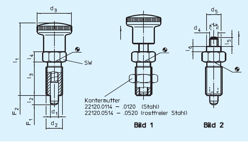 Halder 22110.0252 Rastbolzen kompakt mit Sechskantbund  Ø 8 x 8, ohne Knopf  rostfreier Stahl - EH 22110 Rastbolzen kompakt mit Sechskantbund