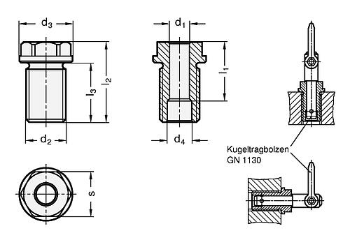 Ganter 1132-10-35-M20-A Edelstahl Aufnahmebuchsen - GN 1132 Edelstahl Aufnahmebuchsen-Skizze