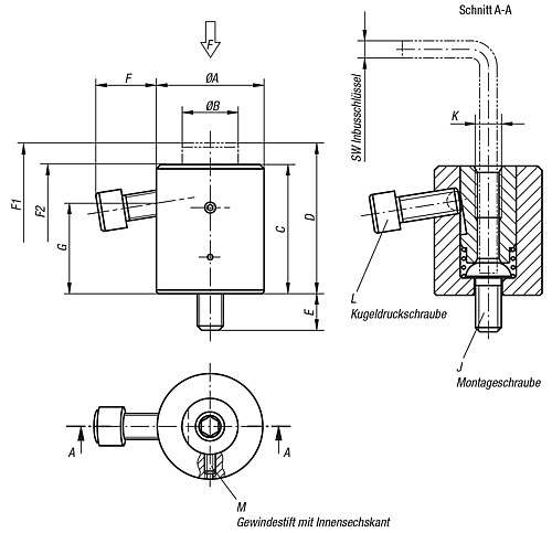 Kipp K0922.12070 ABSTÜTZZYLINDER M12 - KIPP K0922 Abstuetzzylinder