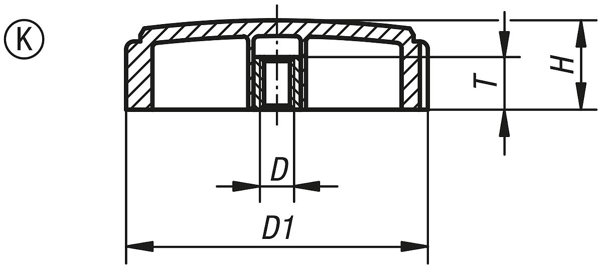 Kipp K0281.5705 ST DREHGRIFF, D2=57,4, M5 - K0281-IG Drehgriffe mit Innengewinde - Massblatt