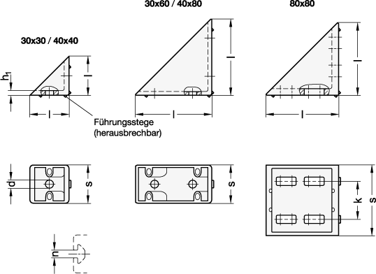 Ganter 30I-30306-A-ZW  Winkel, Zink-Druckguss, für Aluprofile (i-Baukasten), Breite s: 30, Länge l: 30, Nutbreite n: 6 - GN 30i Winkel - Zink-Druckguss - fuer Aluprofile - i-Baukasten - Massblatt