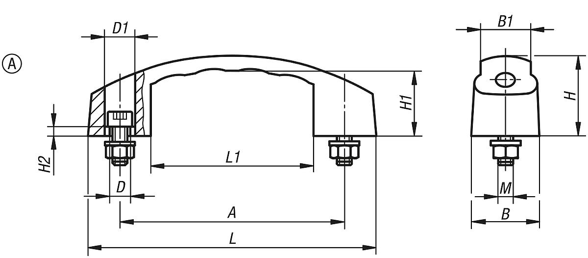 Kipp K0192.110006 BOGENGRIFF FORM A, A=100, M6X25, OHNE ABDECKKAPPEN - K0192-A Bogengriffe - Form A - Massblatt