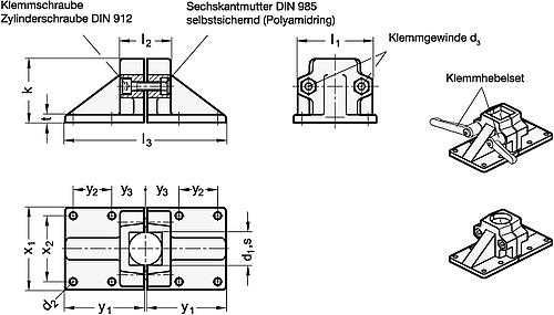 Ganter 167-V50-2-BL FUSS KLEMMVERBINDER - GN 167 Fuss Klemmverbinder - Aluminium-Skizze