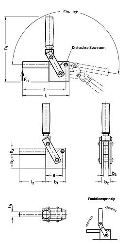 Ganter 813-2000-F Schnellspanner, Spannhebel vertikal, schwere Ausführung - GN 813 Schnellspanner - Spannhebel vertikal - schwere Ausfuehrung-Skizze