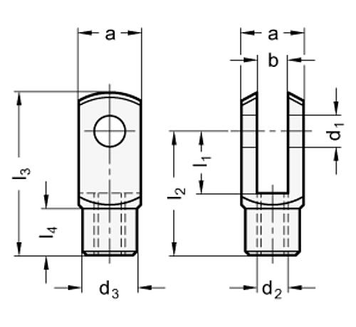 Leschhorn 09622-4-16-M4-NI Edelstahl Gabelkopf, DIN 71752, - DIN 71752 Gabelkoepfe - Edelstahl-Skizze