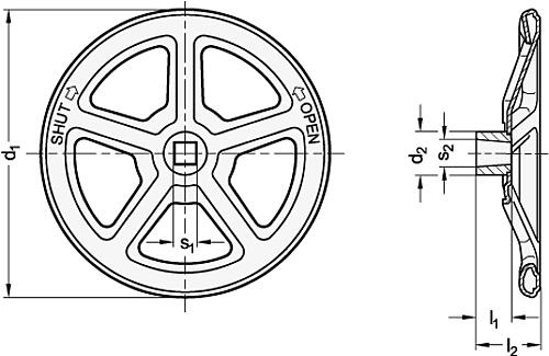 Ganter 227.7-125-VK11-RTK Stahlblech-Handräder für Armaturen, d1 125mm, VK11, RTK - rot, RAL 3000 - GN-227-7-Stahlblech-Handraeder-fuer-Armaturen