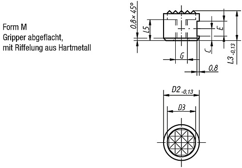 Norelem 07113-10107 GRIPPER RUND FORM M, D2=10, L3=10 - Norelem 07113-M Grippers rund Form M