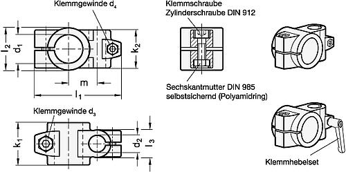 Ganter 133-B20-B12-2-BL KREUZ KLEMMVERBINDER - GN 133 Kreuz Klemmverbinder - Aluminium-Skizze